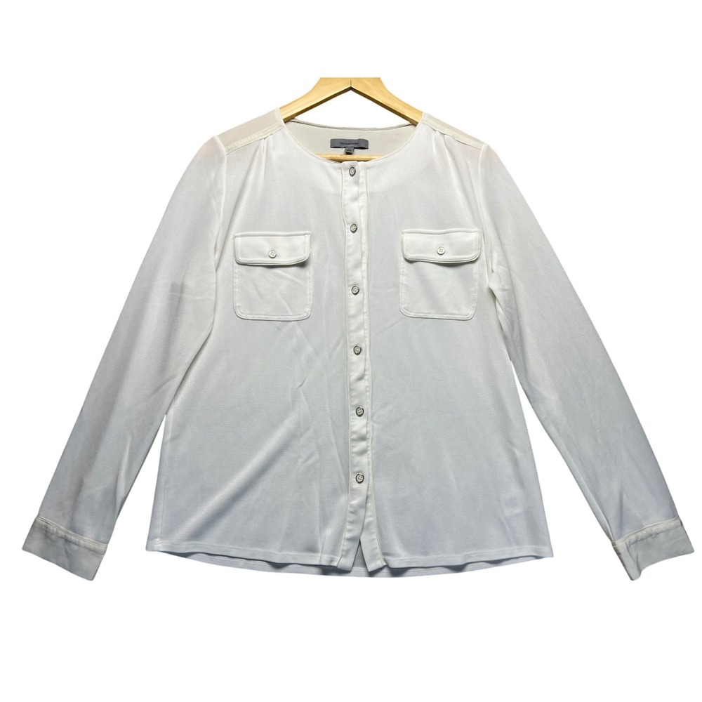 Classiques Entier Women XL White Long Sleeve Button Frontâ Two Pocket Blouse Top